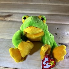 RARE RETIRED 1997 TY BEANIE BABY SMOOCHY THE FROG WITH PE PELLETS/TAG ERRORS