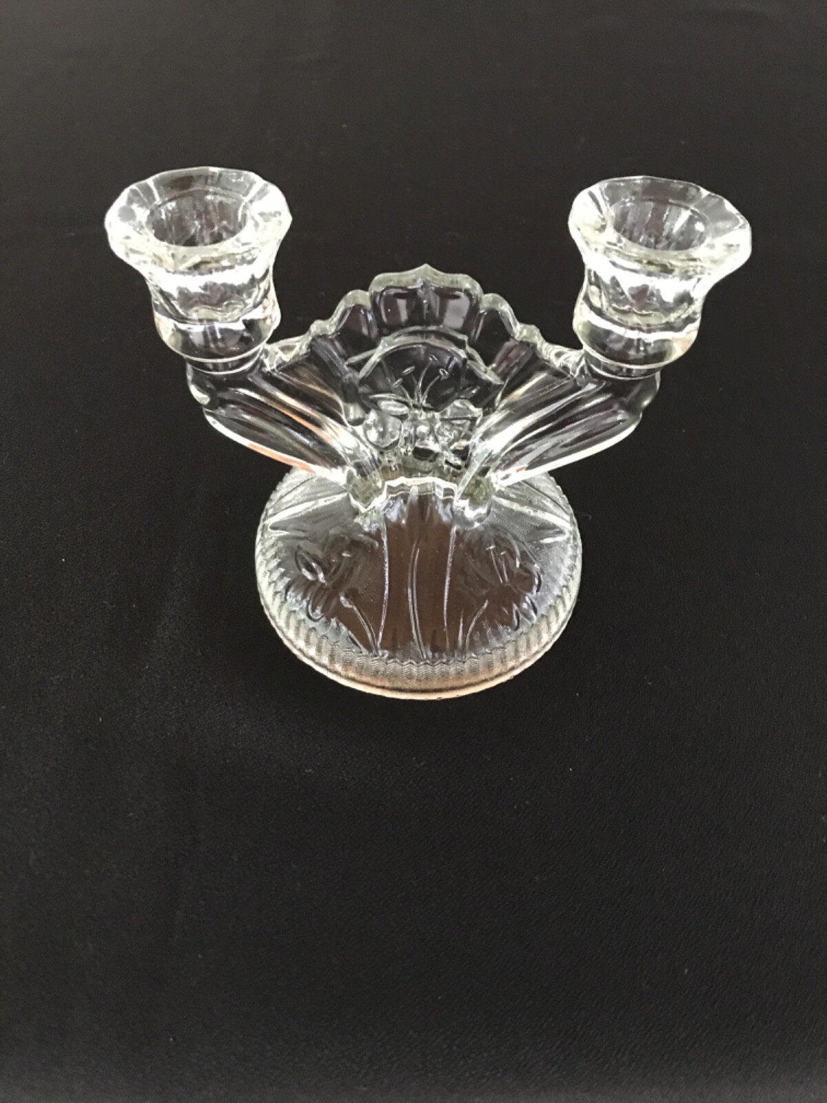 VINTAGE DOUBLE TAPER CANDLE HOLDER, LILY PATTERN, TWIN, GLAS