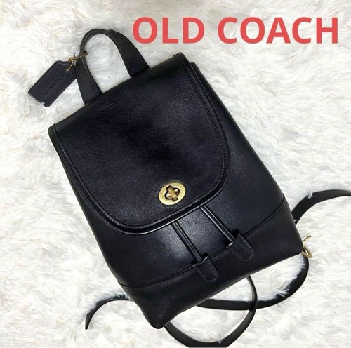 COACH Vintage 9960 Black Leather Daypack Backpack Purse Turnlock Bag