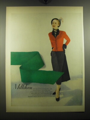 1949 Milliken Woolens Ad - Milliken wool crepe in winter warming colors