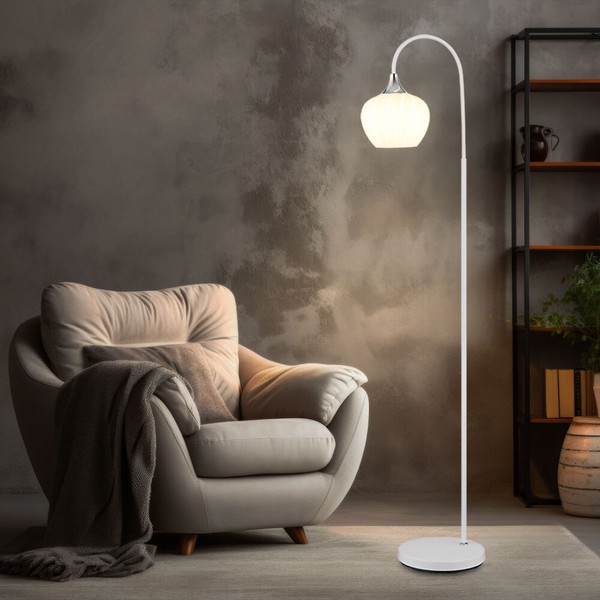 Stehleuchte Standlampe Bogenleuchte Wohnzimmerlampe Glas Weiß 1 Flammig H 150 Cm-image