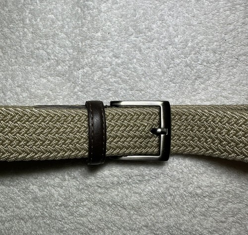 Men’s Woven Braided Belt Beige Brown Leather Belt Silver Buckle Size M (34-35) - Picture 4 of 12