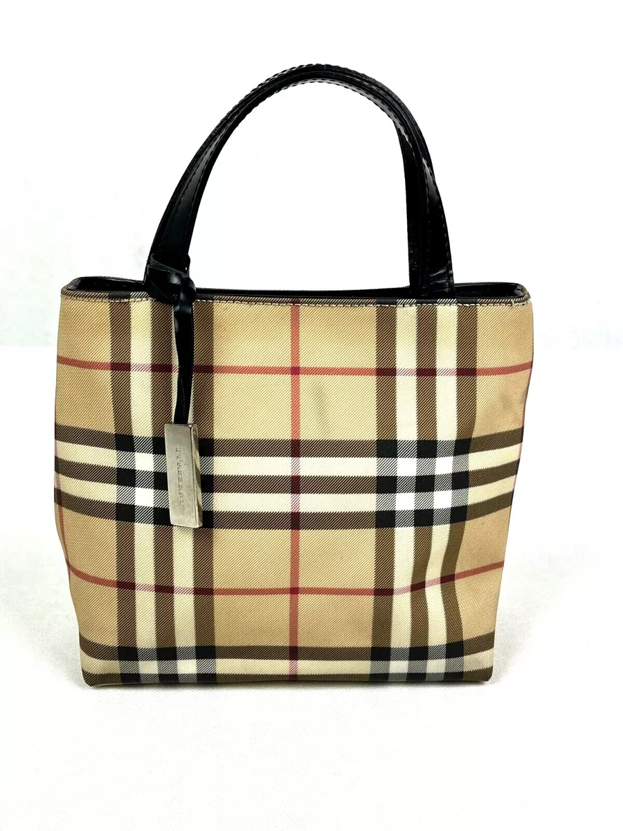 Vintage Burberry Classic Beige Nova Check Fabric Handbag With 