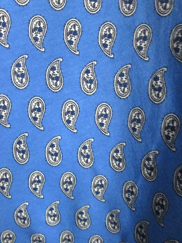 Loft Paisley V-Neck Cotton Top Ruffle Cinched Short Sleeve Pullover Blue Knit L - Picture 6 of 12