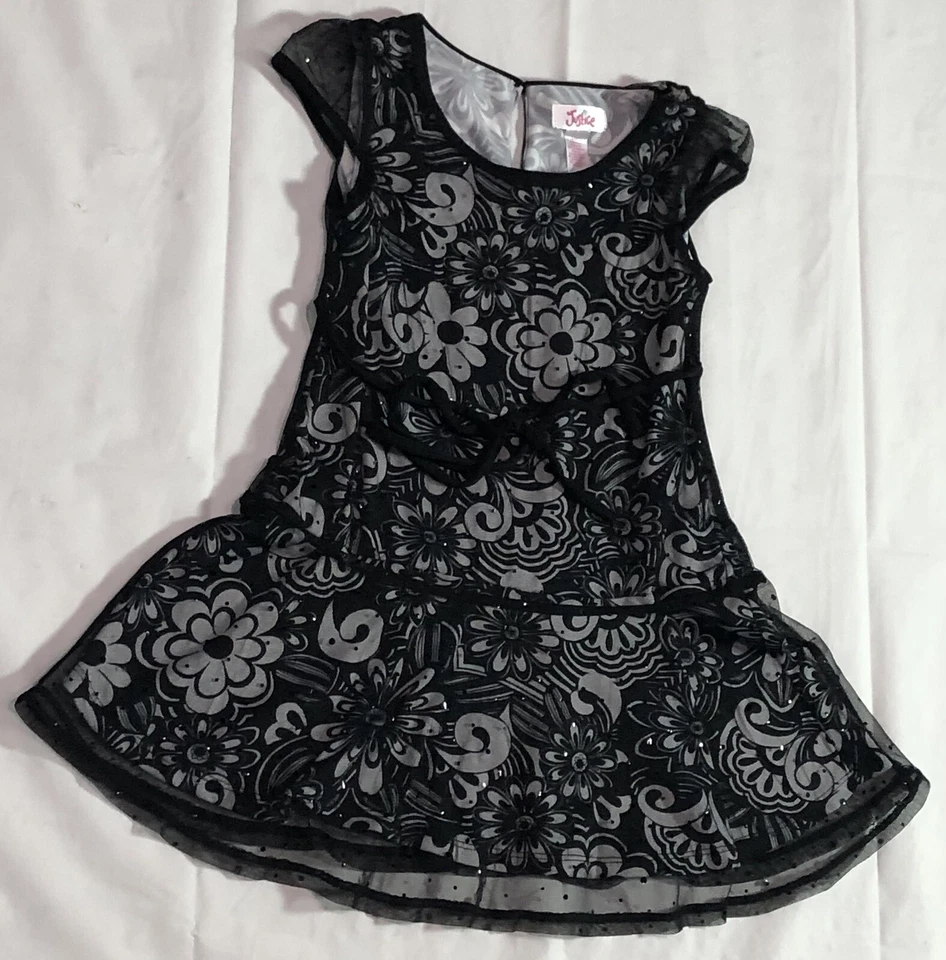 Justice Dress Girls 6 Fit & Flare Floral Flower Power Fairycore Whimsigoth Black - Image 3 of 4