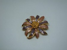 Beautiful Brooch Pin Flower Shape Gold Tone Pink Purple Enamel 2" CUTE