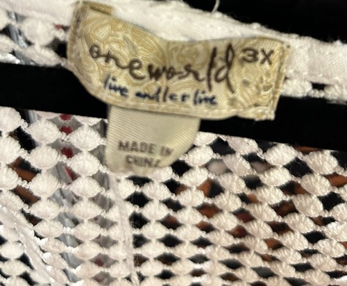 Blusa de encaje de ganchillo blanco One World Plus 3X borlas ¡nueva con etiquetas fabulosa! - Imagen 2 de 5