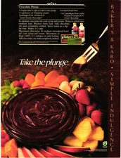 Baker's & Karo Print Advert Simple Indulgence Chocolate Plunge