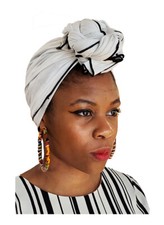 Off White African Head wrap with Black Trim DP4096H
