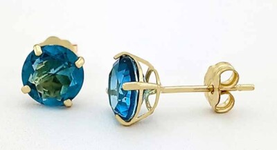 ECHTE 2,08 kt BLAUE ZIRKON OHRSTECKER 14 K GOLD - kostenlose Zertifikat Bewertung