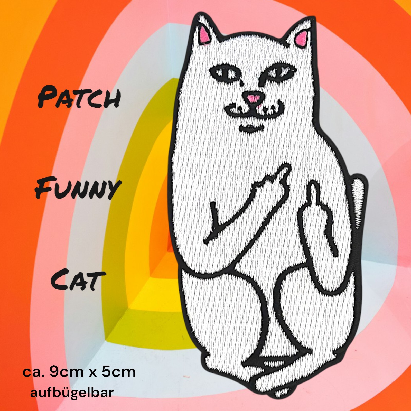 Patch Katze mit Mittelfinger Bügelpatch Iron On Patch Bügelbild Funny Cat