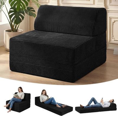Futon Sofa Bed Folding Convertible Memory Chair Bed Couch with Pillow Black