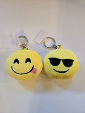 Two Small Emoji Plush Backpack Clip Keychains 2.5" - NEW