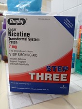 Rugby Step Three 3 Transdermal Seven 7 Nicotine Stop Smoking Clear Patches 7mg