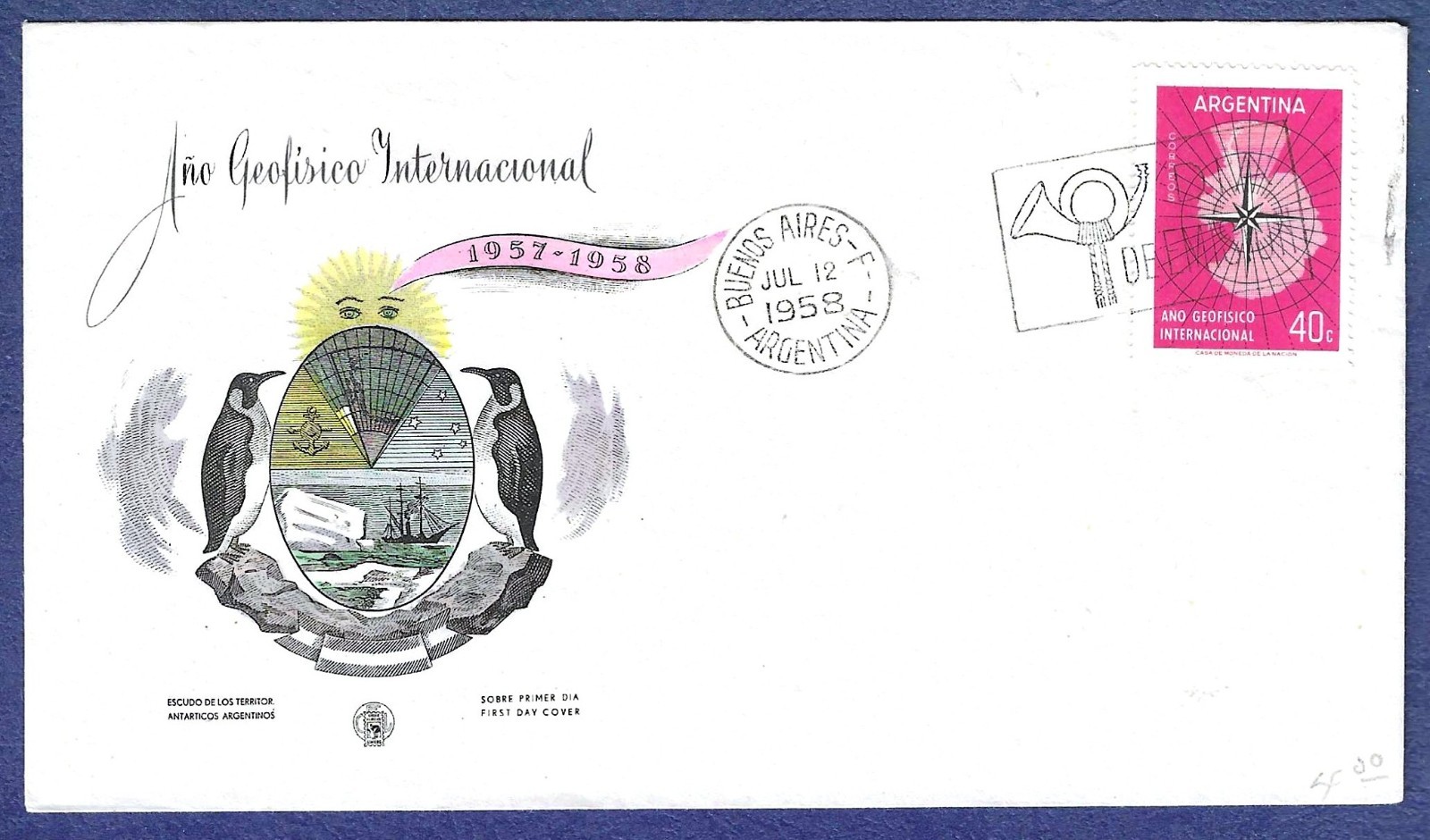 1958 Argentina CFL FDC Map of Antarctica issue #677