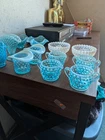 Lot of 12 Fenton Blue and 2 white Opalescent Glass Hobnail Mini glassware