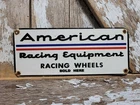 VINTAGE AMERICAN RACING EQUIPMENT PORCELAIN SIGN SPORT AUTOMOBILE CAR WHEELS USA