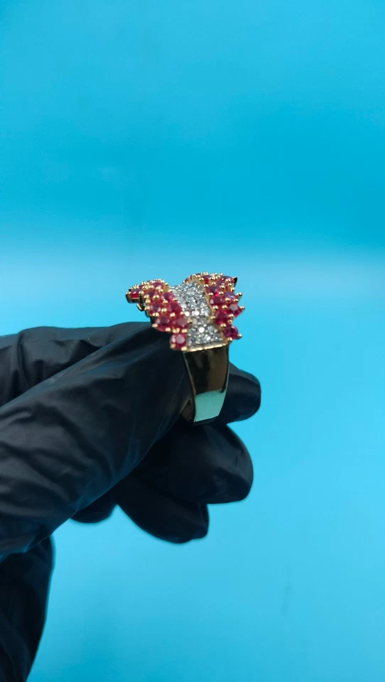 2.00Ct Round Cut Lab-Created Red Ruby Wedding Band Ring 14K Yellow Gold Plated - Image 3 of 4