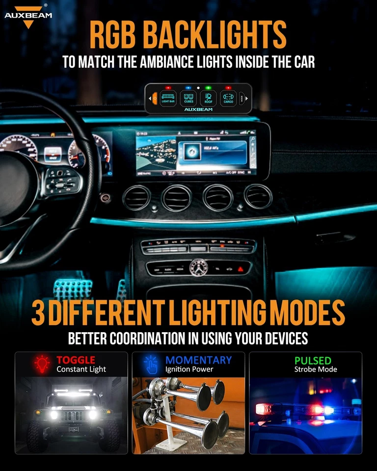 Panel de interruptores delgado AUXBEAM 4 velocidades AS-400 RGB APLICACIÓN y control remoto para Honda ATV Foto 4 de 4