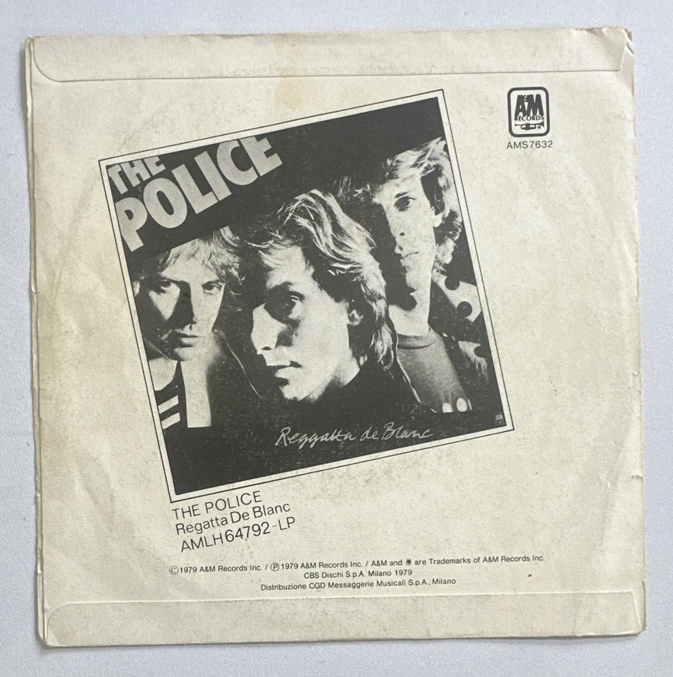 The Police 'Message In A Bottle' 7" Italian  Issue  Vinyl Record VG+ / VG - Image 3 of 4
