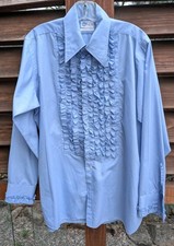 Vtg 70's After Six Tuxedo Shirt baby blue Ruffles Tux Prom 16/34 French cuff L