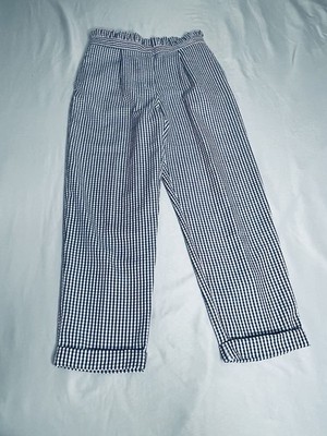 Topshop Dropped Gingham Paper Bag Waist Trousers - Women Size 8 US Blue White