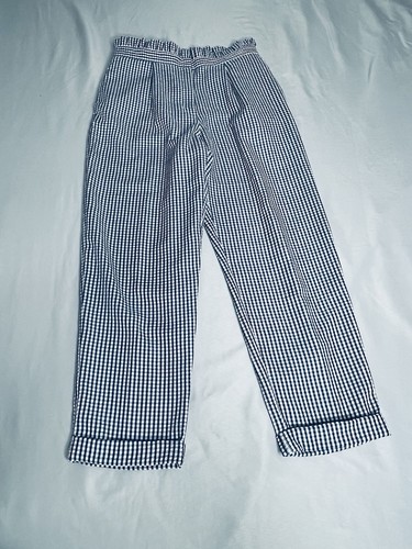 Topshop Dropped Gingham Paper Bag Waist Trousers - Women Size 8 US Blue White