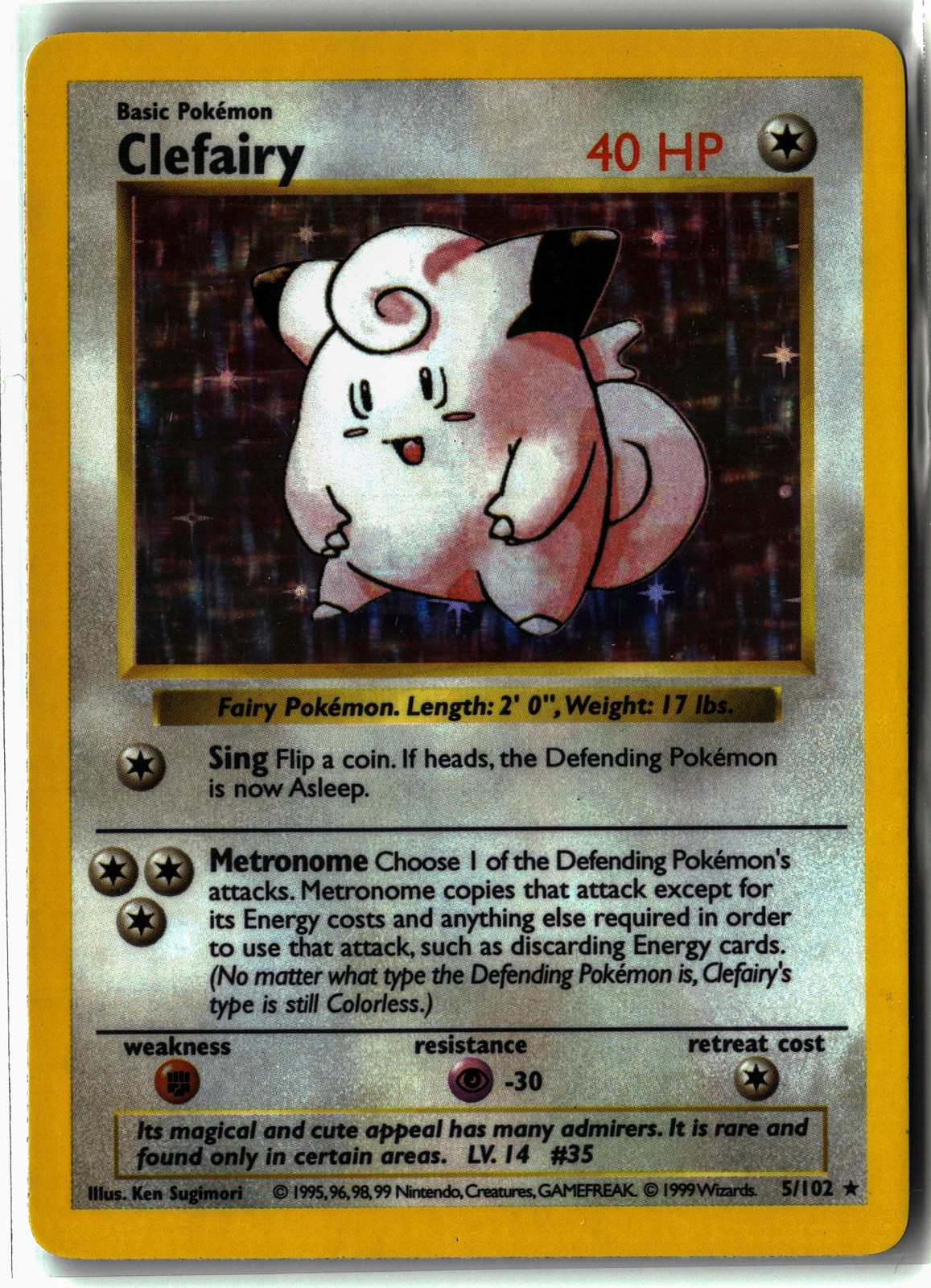 Clefairy ⭐️ 5/102 Holo Shadowless WOTC Rare Base Set 1999 Pokemon NM/LP