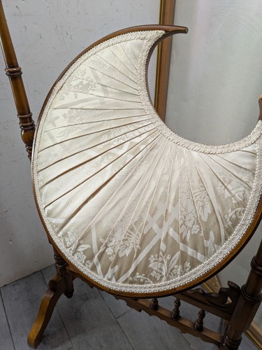 Antique French Victorian Silk Carved Wood Moon Table Fire Wall Screen Asian - Picture 7 of 22