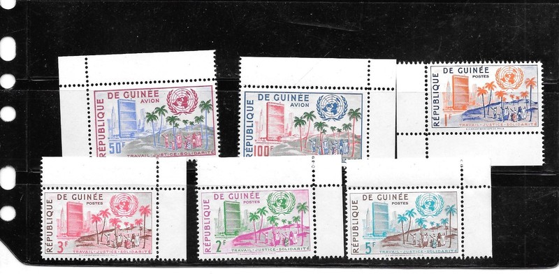 GUINEA SC#190-3,C22-3 MNH XF 1959 OLD UN COMMEMORATIVE PICTORIAL STAMP SET