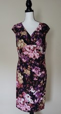 RALPH LAUREN Black Purple Stretch Jersey Faux Wrap Floral Christmas Dress 14W