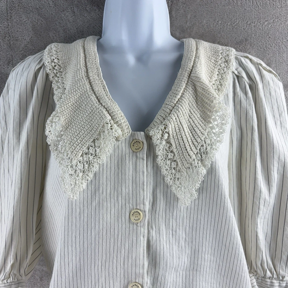 Sandro Paris Blouse Womens Size 1 White Striped Lace Collar Button Top - Image 3 of 4