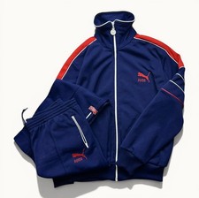 Vintage Women’s Puma Jacksuit Set 80s Tennis Full Zip Blue/Red Sz M Embroidered