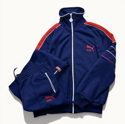 Vintage Women s Puma Jacksuit Set 80s Tennis Full Zip Blue/Red Sz M Embroidered