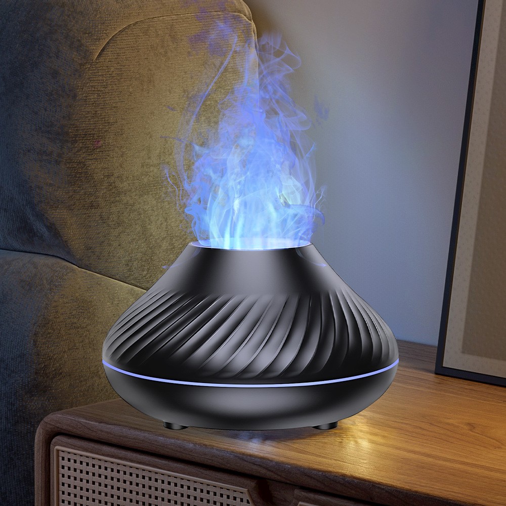 7Colors LED Light Aroma Volcano Fire Flame Diffuser Humidifier Essential Oil USB