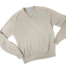 Pinnacle Made in USA Beige Knit V-Neck Sweater Men's XL Vintage 70s-80s