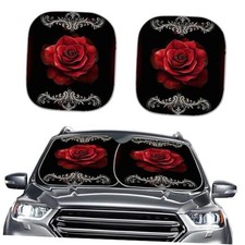 2-Piece Sun Shade for Car Window Sun Blocker Blocks 99 UV Rays Cool Red Rose