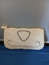 Vintage Beaded Clutch Purse 8 X 5 White/cream Pearl Beads Made In Japan