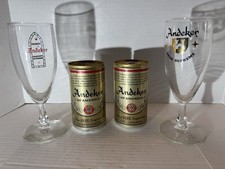 Vintage 1970s Andeker/Pabst 8oz Stemmed Beer Glassware. Lot Of 2. Also, 2 Cans.