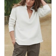 NWOT Frank Eileen Patrick Triple Fleece Henley Top Vintage White Small