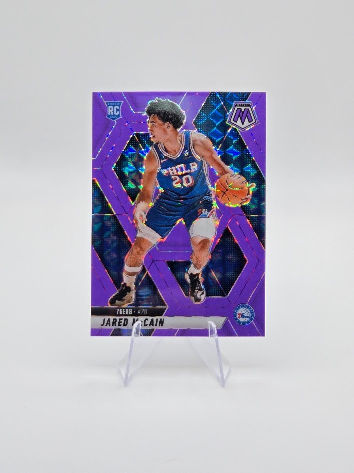Jared McCain 2024-25 Panini Mosaic RC Purple Fluorescent SP /249 #228 76ers
