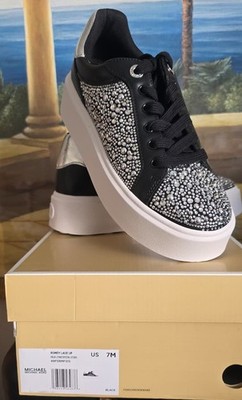 Michael Kors Rhinestone Sneakers Women Black Lace Up Fashion Shoes Size 6 7 8