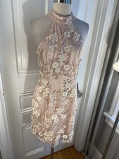 PROM GIRL PINK WITH SHINY WHITE FLORAL SHEATH DRESS-SIZE L-NWT-LOVELY DRESS!