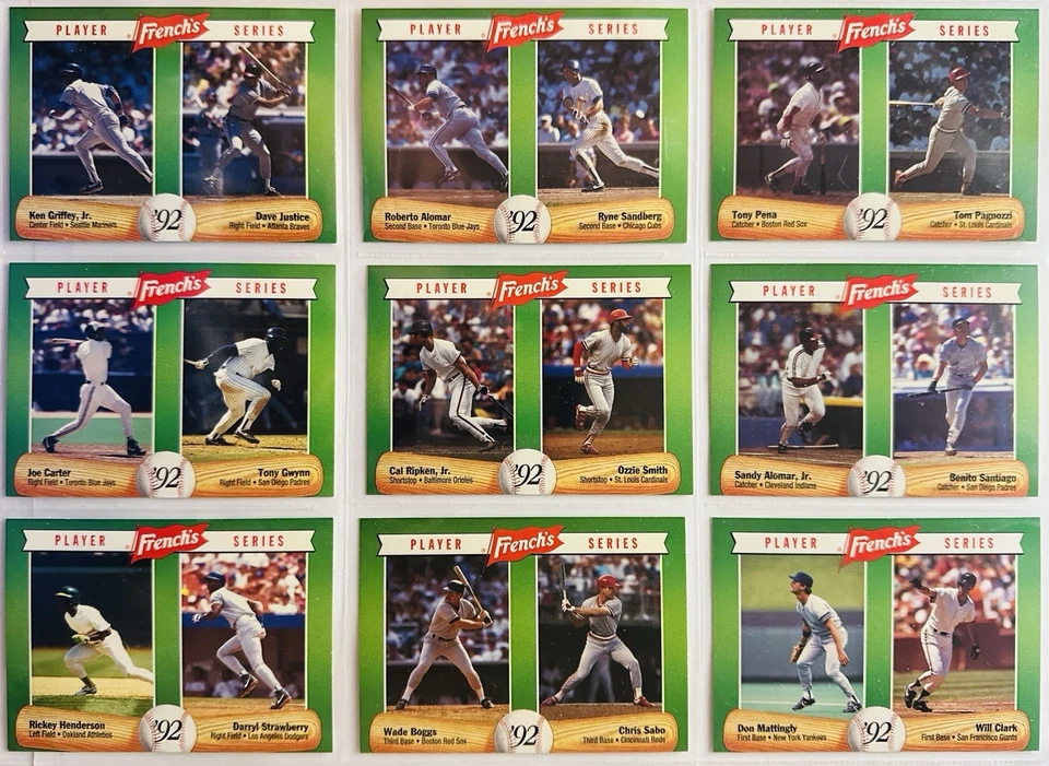 Juego de 18 cartas de béisbol French’s Mustard 1992 Bonds-Griffey-Ripken-Bagwell HOF TES Foto 4 de 4