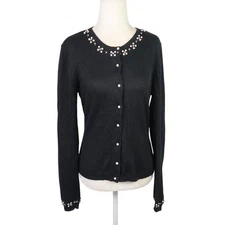Vintage Y2K ICE Black Angora Blend Beaded Jewel Cardigan Sweater M