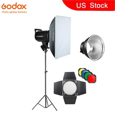 US Godox SK300II Studio Monolight Flash 60x90cm Softbox Stand BD-04 Barndoor Kit