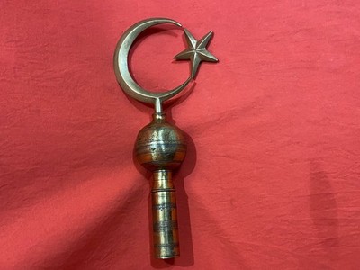ANTIQUE RARE BRONZE OTTOMAN FLAG POLE TOPPER STAR & CRESCENT MOON ALEM OSMANIYE