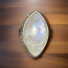 9.25 Sterling Silver Vintage Handmade Moonstone Statement Ring Sz 7
