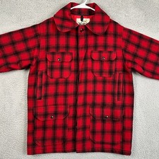 Vintage Woolrich Men 40 Jacket Mackinaw Cruiser Red Black Plaid Wool Made In USA