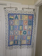 Vtg Cranston Fabric Panel For Baby Quilt Or Wall Hanging  ABC  s  Train Bunny